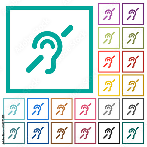 Hearing impaired flat color icons with quadrant frames