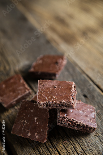Pieces of dark porous chocolate