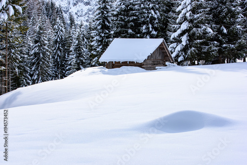 Surprises in the snowy forest. Huts in the snow. Sappada © Nicola Simeoni