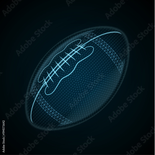 Vector image of a American Football ball made of glowing lines, points and polygons
