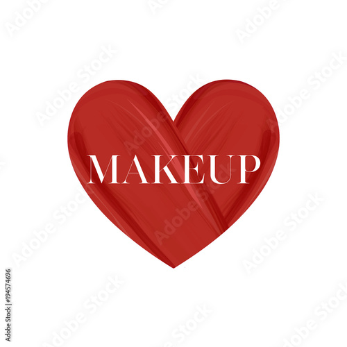Makeup red Lipstick smear and trace in the form of heart. vector illustration. Makeup and Love fashion inscription. Woman s cosmetics concept.