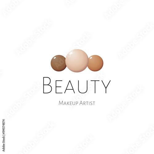 Beauty logo template with color drop of foundation. Cosmetic liquid foundation cream smudge smear strokes. Vector makeup artist logo template. Make up smear isolated on white background
