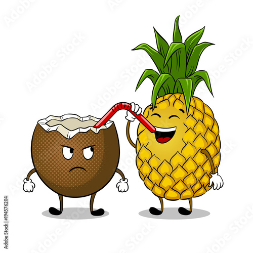 Pineapple drink coconut pop art vector