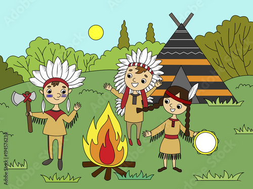 Cartoon children coloring vector illustration