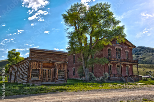 Brick hotel and store in Bannack, Montana a restored abandoned mining town photo