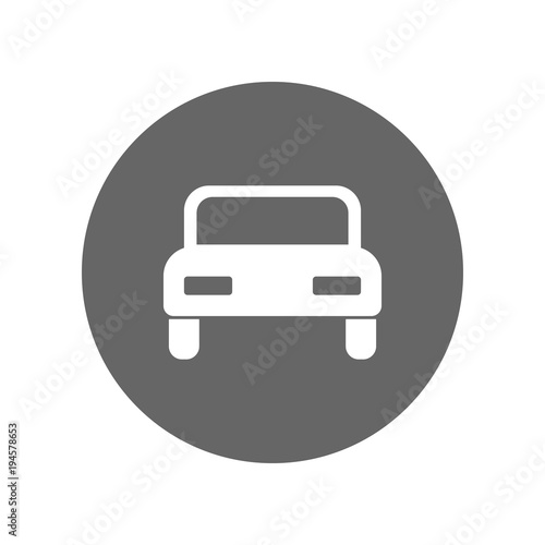 Car icon in circle. Front view. Vector.