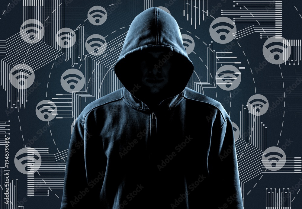 Thief in black on grey background Thief in black on grey background