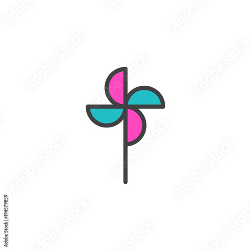 Windmill toy filled outline icon, line vector sign, linear colorful pictogram isolated on white. Pinwheel symbol, logo illustration. Pixel perfect vector graphics