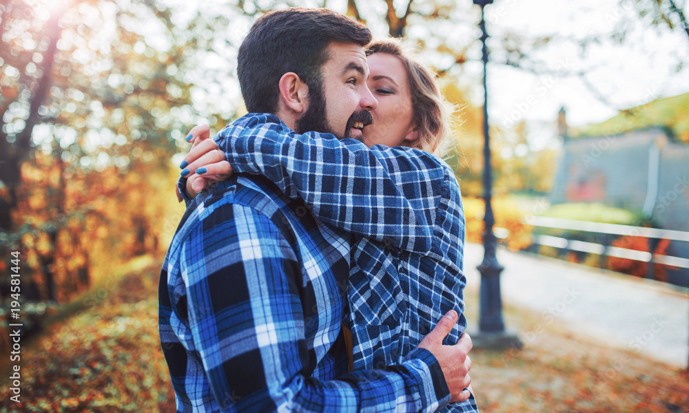 Fototapeta premium Meeting in the park. Romantic couple having fun in the park. Love, dating, romance