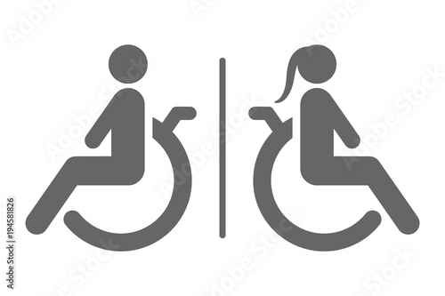 Separated toilet for disabled persons sign. Handicapped accessible male and female WC. Vector icon.