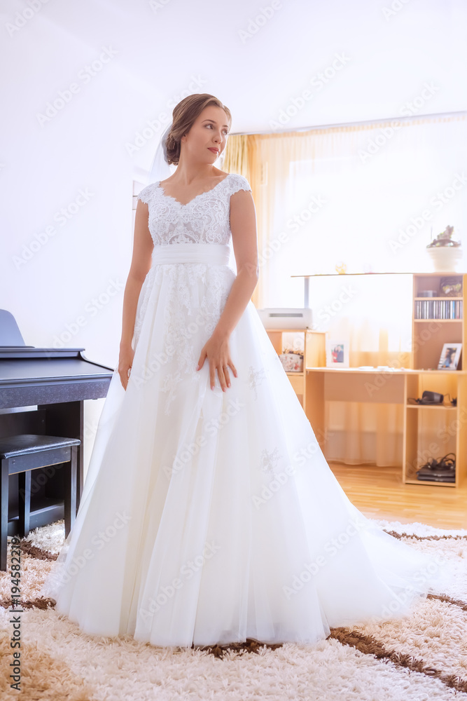 Beautiful young bride in wedding dress