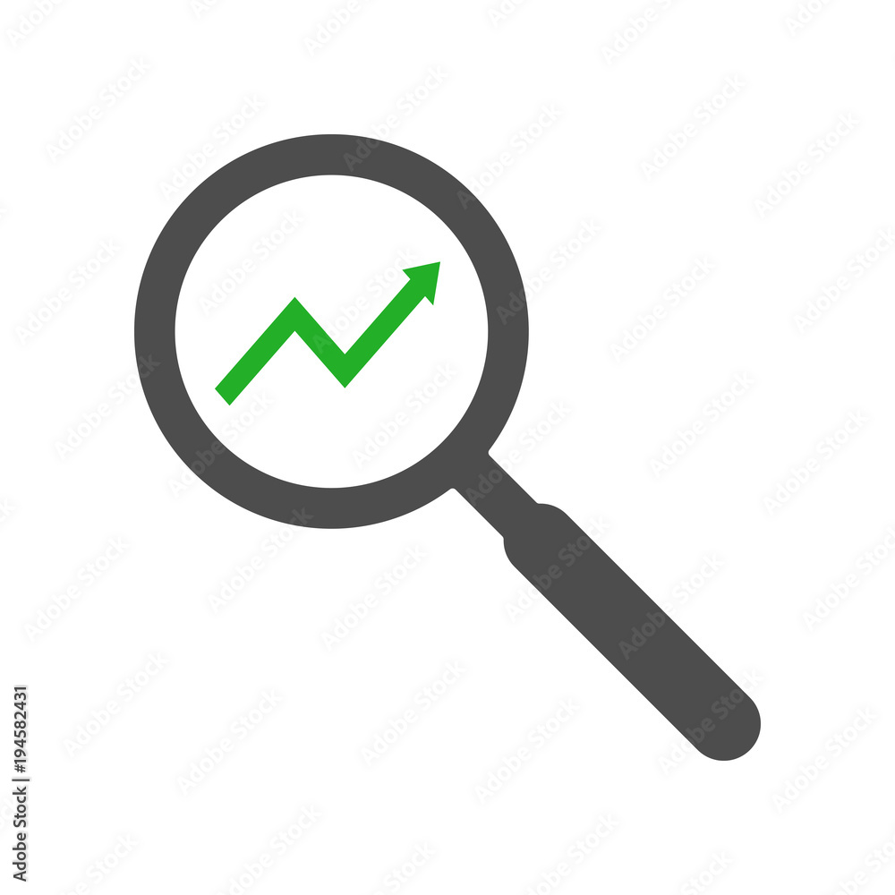 Magnifying glass and growing graphic icon. Vector. Magnifying glass and growing graphic icon. Vector.