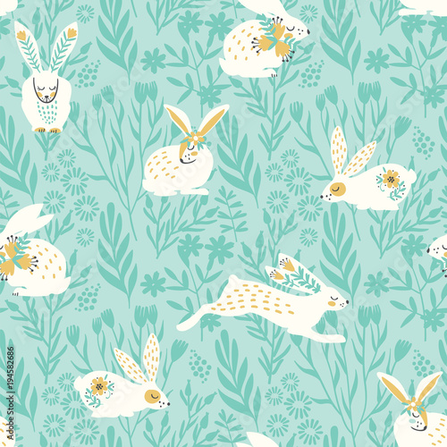 Vector seamless pattern with bunnies for Easter and other users.