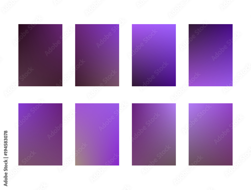 Set of deep violet and purple ui backgrounds. Trendy dark ultraviolet gradients for smartphone screen wallpaper, mobile apps