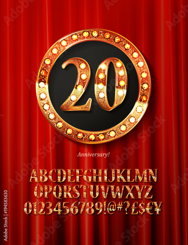 Golden alphabet with show lamps isolated