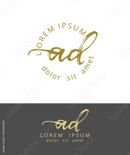 A D. Initials Monogram Logo Design. Dry Brush Calligraphy Artwork