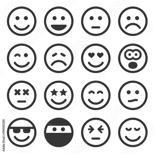 Monochrome Smile Icons Set on White Background. Vector