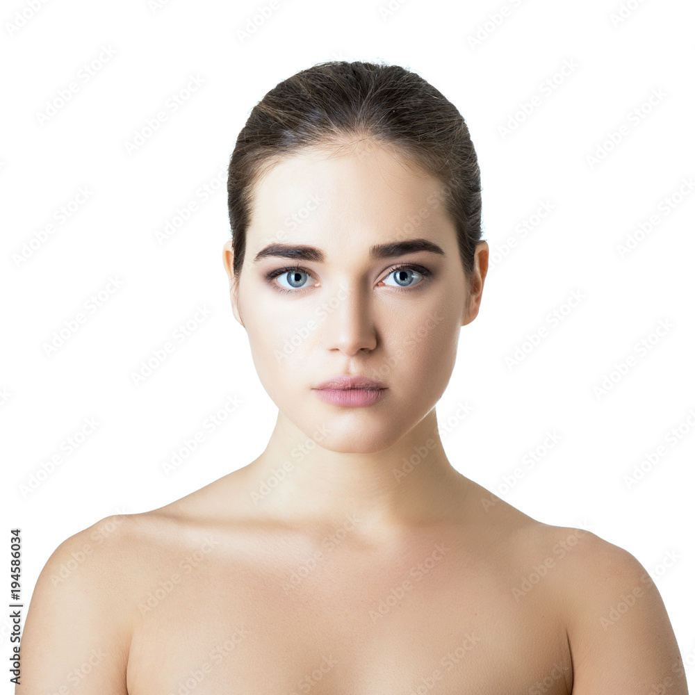 Beauty female portrait. Beautiful young woman posing over white background. Healthcare, youth and aging, spa, cosmetology concept. Beauty female portrait. Beautiful young woman posing over white background. Healthcare, youth and aging, spa, cosmetology concept.