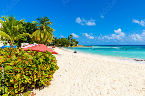 Dover Beach - tropical beach on the Caribbean island of Barbados. It is a paradise destination with a white sand beach and turquoiuse sea.
