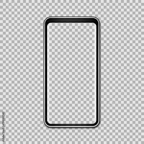 Black phone mock up with blank screen isolated on transparent background. Vector illustration.