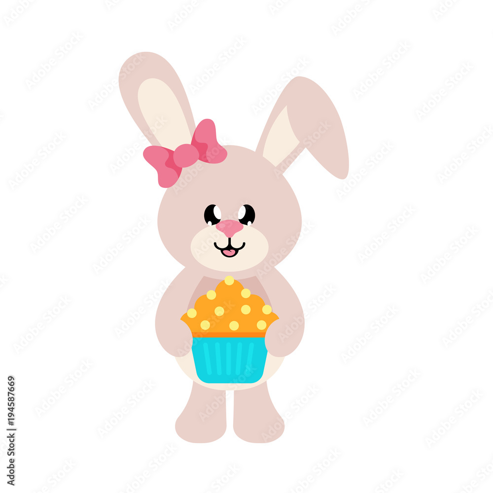 Fototapeta premium cartoon easter bunny girl with easter cake