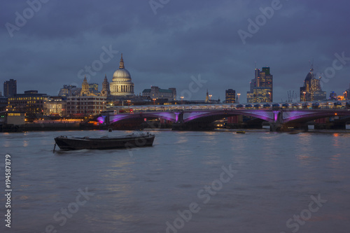 London's night skyline, looking at Blackfriars bridge and St. Pauls Cathedral, London, UK. 