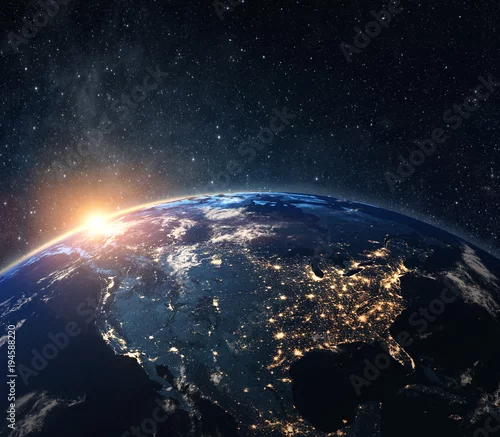 Obraz Planeta ziemia z kosmosu w nocy. Niektóre elementy tego obrazu dostarczone przez NASA