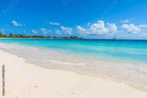 Fototapeta Naklejka Na Ścianę i Meble -  Harbour Lights Carlisle Bay Beach - tropical beach on the Caribbean island of Barbados. It is a paradise destination with a white sand beach and turquoiuse sea.