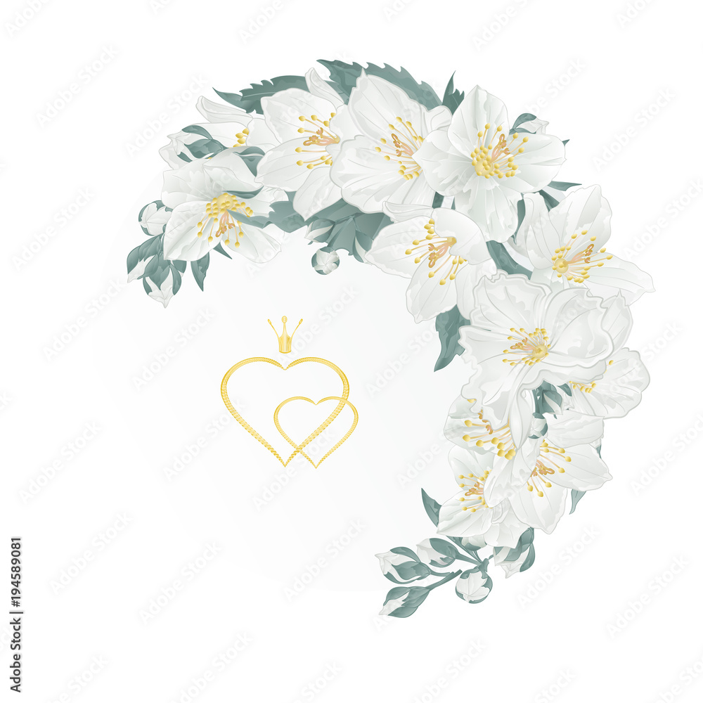Floral crescent frame  with  jasmine   and buds vintage  festive  background vector illustration editable hand draw