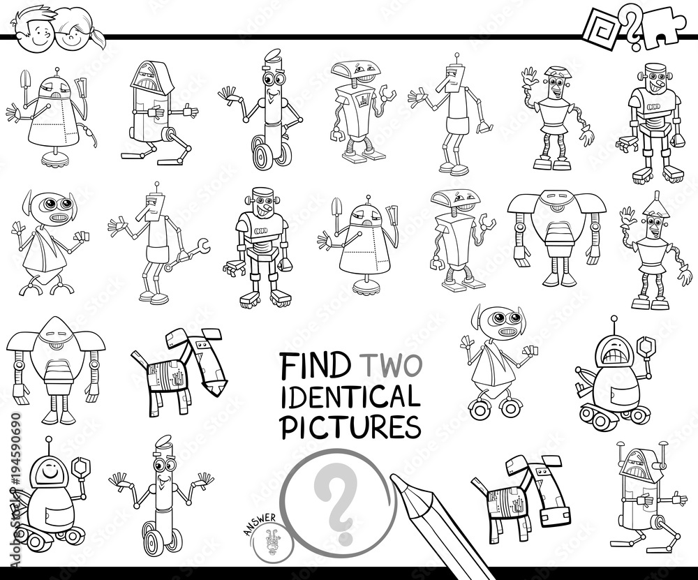 find two identical robots coloring book find two identical robots coloring book