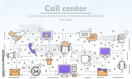 Call center concept vector flat line art illustration