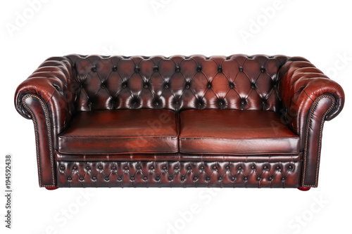 Classic old chesterfield sofa isolated on white background