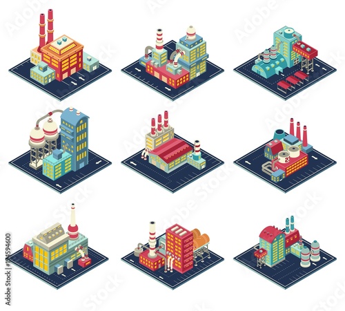 Factories Isometric Compositions Set