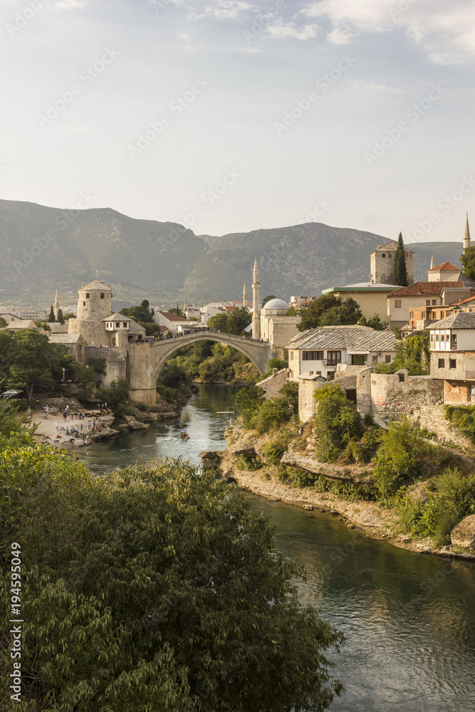 Overview of the city of Mostar and its famous bridge