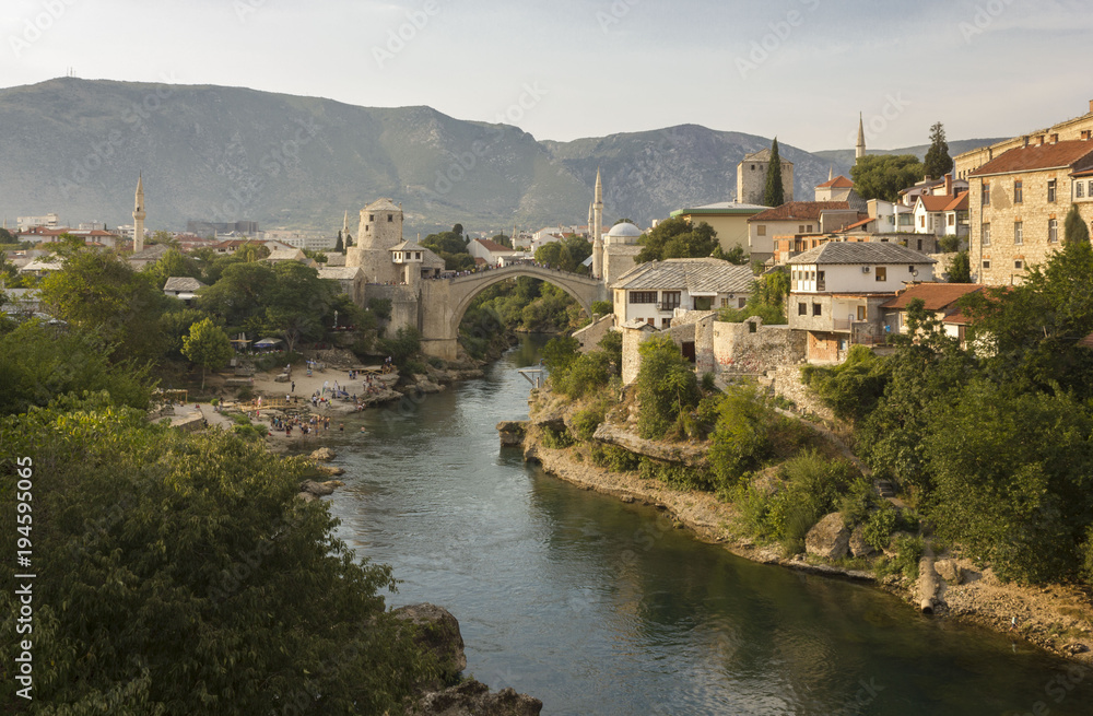 Overview of the city of Mostar and its famous bridge