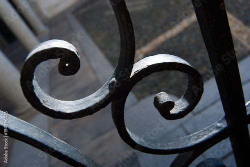Detail of a metal gate black white photo