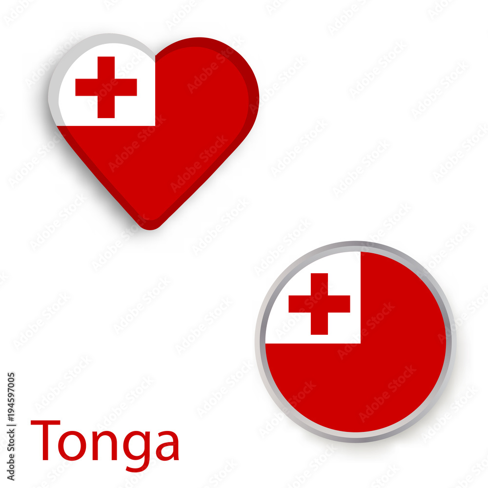 Heart and circle symbols with flag of Tonga.