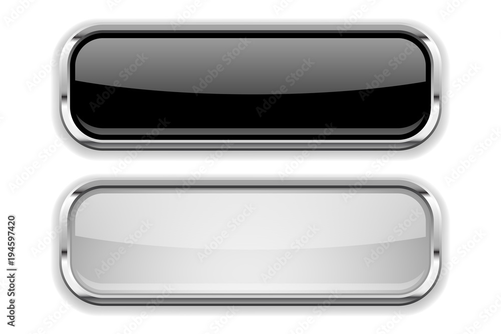 Black and white glass buttons with metal frame Black and white glass buttons with metal frame