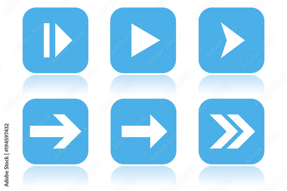 Arrow icons. Square blue icons with reflection Arrow icons. Square blue icons with reflection