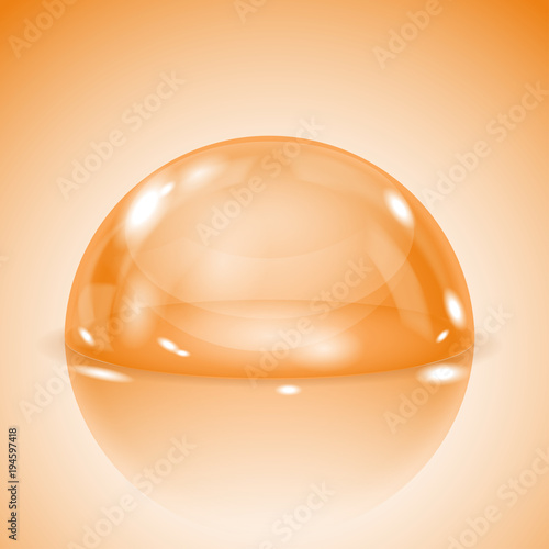 Orange glass dome. Shiny transparent semi sphere