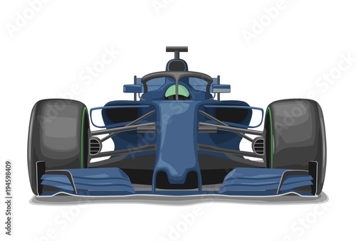 Racing blue car with protection front view. Vector flat illustration