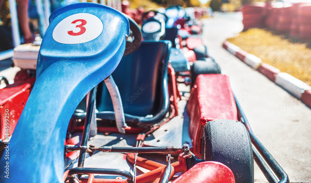 Fototapeta premium Go kart car parked next to track side