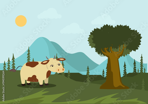a cow with a tree