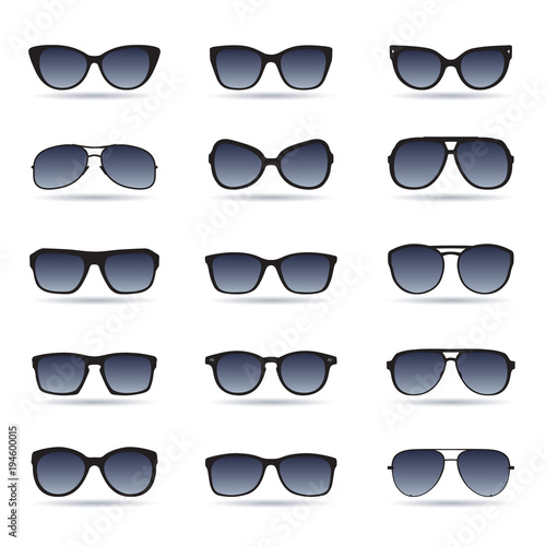 Set of black Glasses isolated. Vector Icons.