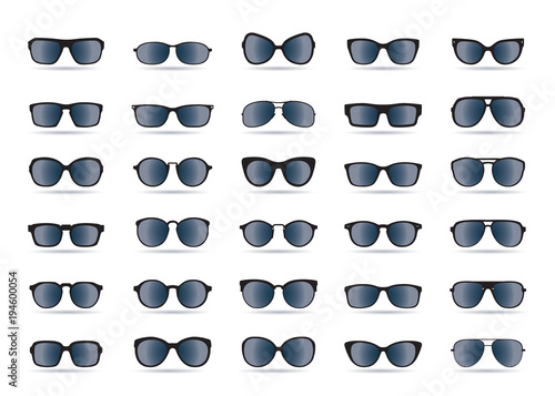 Set of black Glasses isolated. Vector Icons.