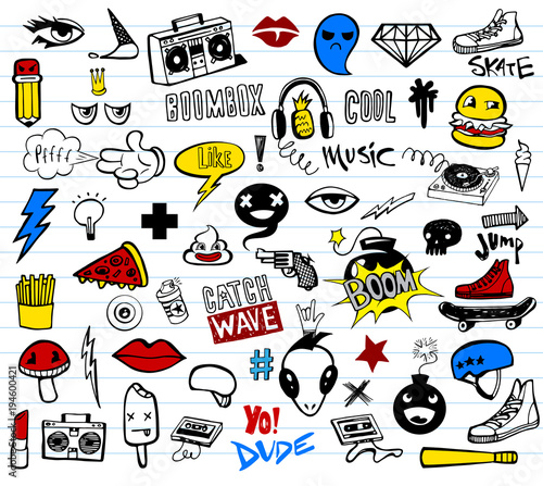 Hipsters teens doodle set