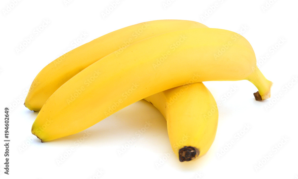 Three bananas isolated on white background (ripe). Healthy fresh fruit with vitamins. Three bananas isolated on white background (ripe). Healthy fresh fruit with vitamins.