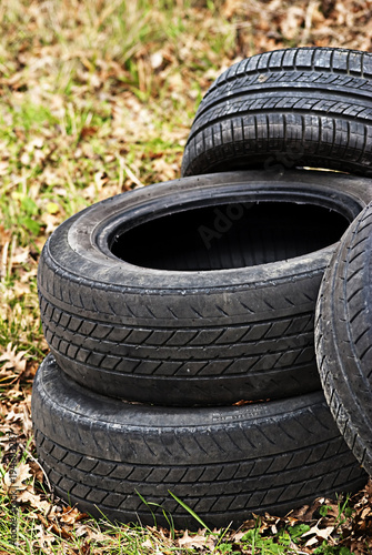 Dump of automobile tires. Environmental pollution.