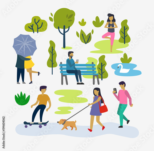 Various people at park outdoor activities.