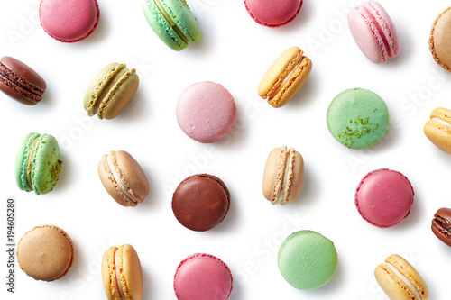 Obraz na plátně Colorful french macarons on white background